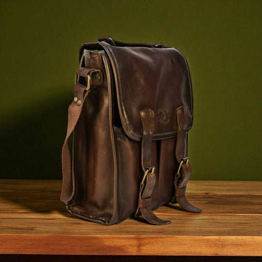 Bovine Leather Medium Satchel Bag - Brown