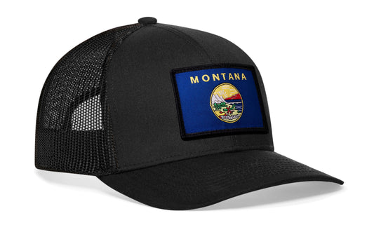 Montana Flag Trucker Hat | Black Montana Flag Snapback