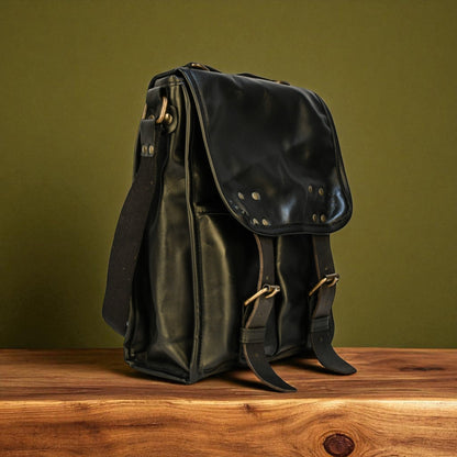 Bovine Leather Medium Satchel Bag - Black