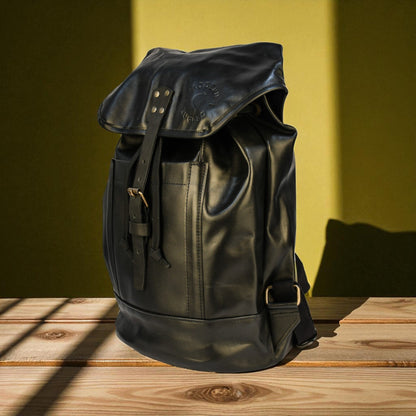 Bovine Leather Single Strap Backpack - Black