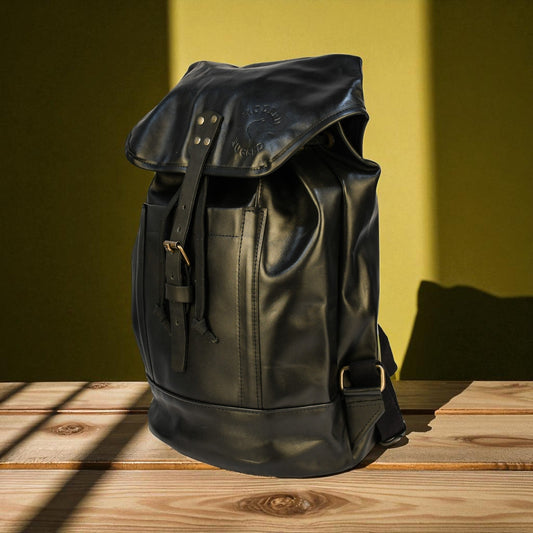 Bovine Leather Single Strap Backpack - Black