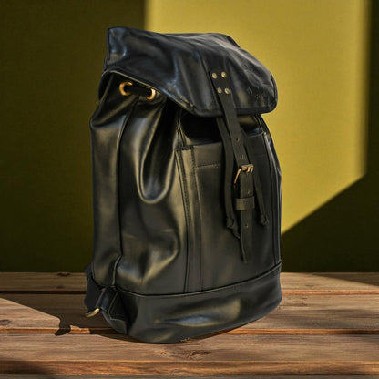 Bovine Leather Single Strap Backpack - Black