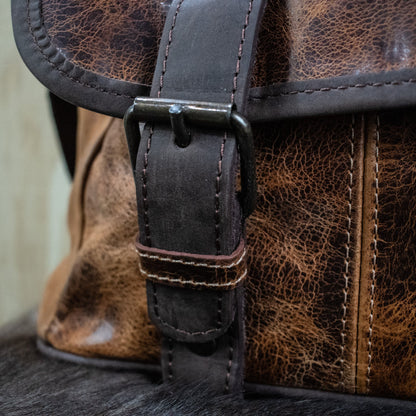 Leather Hide Laptop Bag - Rustic Chestnut and Dark Brown (Buckles)