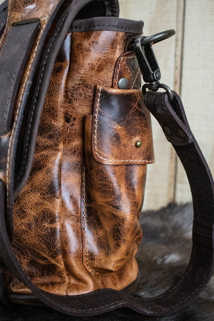 Leather Hide Laptop Bag - Rustic Chestnut and Dark Brown (Buckles)