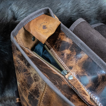 Leather Hide Laptop Bag - Rustic Chestnut and Dark Brown (Buckles)