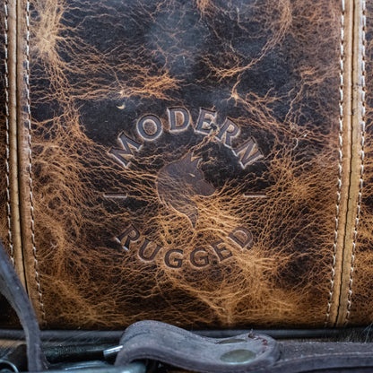 Leather Hide Laptop Bag - Rustic Chestnut and Dark Brown (Buckles)