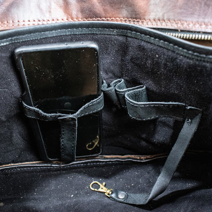 Leather Hide Laptop Bag - Rustic Merlot and Black (Buckles)